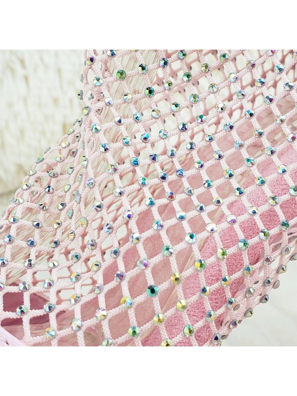 NIB Adore 765RM Baby Pink Rhinestone Mesh Platform 7" High Heel Sandal Shoes - Picture 7 of 13